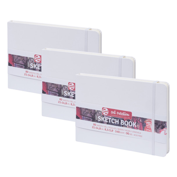 Sketchbook, 80 Sheets, 90lbs, White Cover, 8.3" x 5.8" (A5), Pack of 3