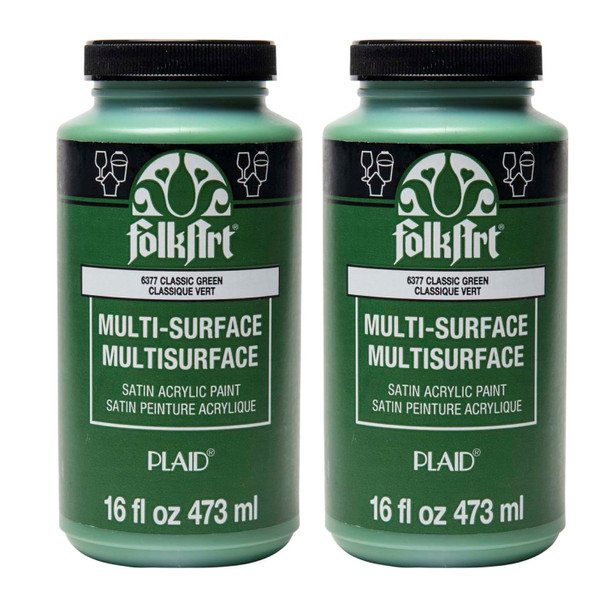 Acrylic Paint Multi-Surface Satin, 16oz., Classic Green, Pack of 2