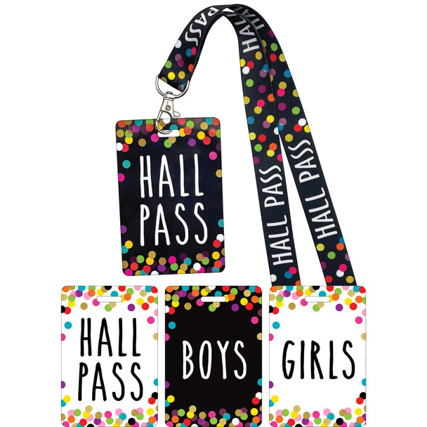 Confetti Hall Pass with Lanyard, 4 Per Pack, 3 Packs Confetti Hall Pass with Lanyard, 4 Per Pack, 3 Packs