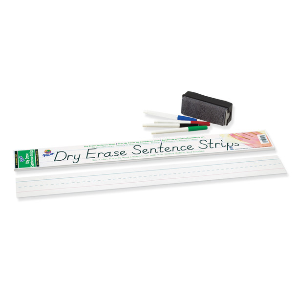 Dry Erase Sentence Strips, White, 1-1/2" X 3/4" Ruled, 3" x 24", 30 Per Pack, 3 Packs Dry Erase Sentence Strips, White, 1-1/2" X 3/4" Ruled, 3" x 24", 30 Per Pack, 3 Packs