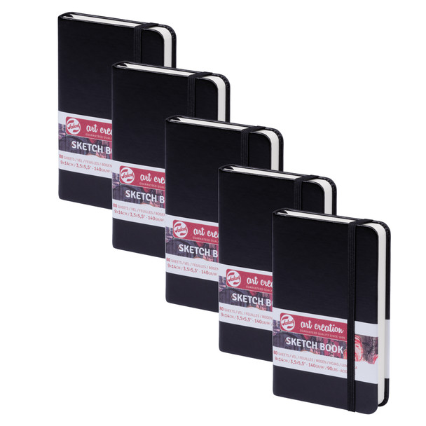 Sketchbook, 80 Sheets, 90lbs, Black Cover, 3.5" x 5.5", Pack of 5