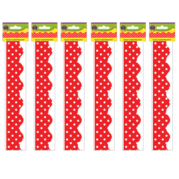 Red Mini Polka Dots Border Trim, 35 Feet Per Pack, 6 Packs
