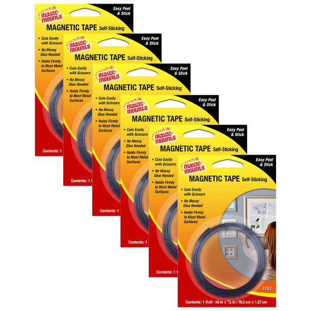 Magnetic Tape, 1/2" x 30" Roll, Pack of 6