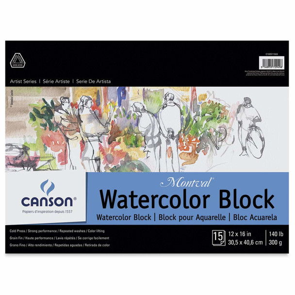 Artist Series Montval Watercolor Block, Foldover Binding, 15 Sheet, 12x16 inch, 1 Count