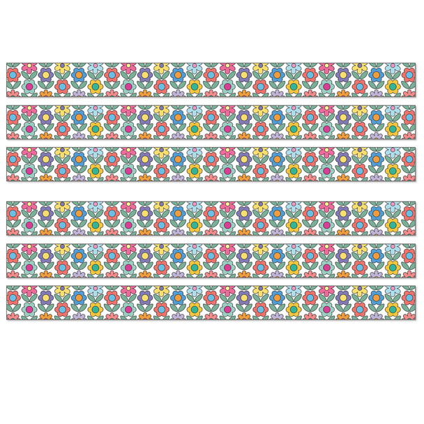 Happily Ever Elementary Retro Remix Flowers Straight Bulletin Board Borders, 36 Feet Per Pack, 6 Packs
