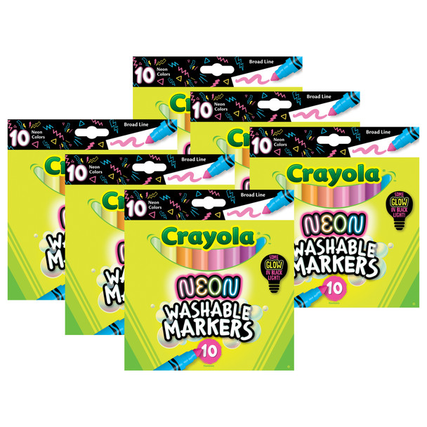 Washable Neon Broad Line Markers, 10 Per Pack, 6 Packs