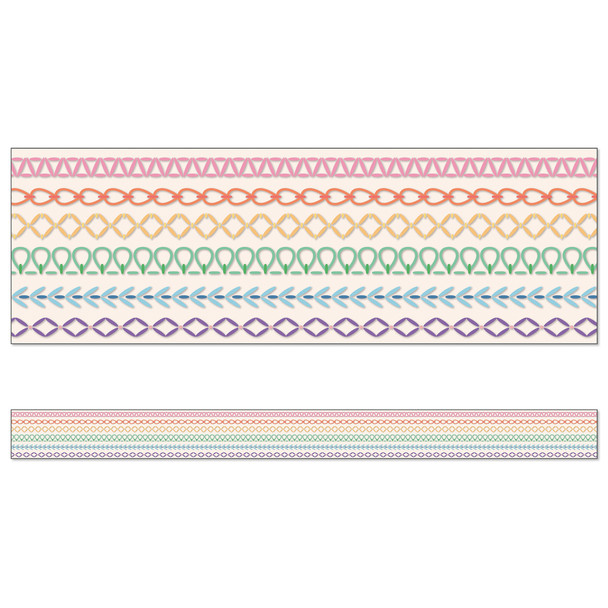 Crafty and Cool Rainbow Stitched Straight Bulletin Board Borders, 36 Feet Per Pack, 6 Packs