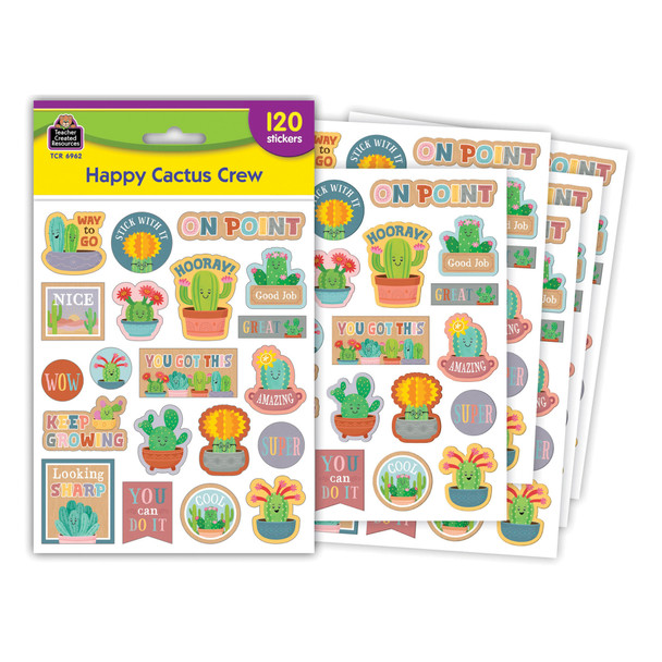 Happy Cactus Crew Stickers, 120 Per Pack, 12 Packs