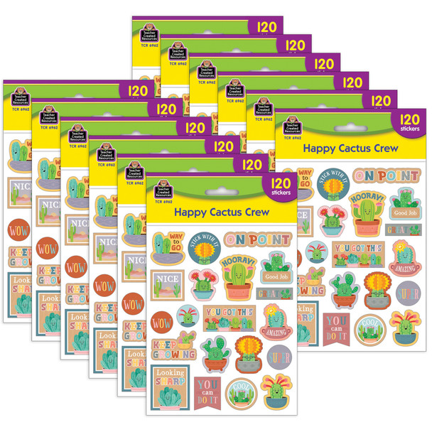Happy Cactus Crew Stickers, 120 Per Pack, 12 Packs