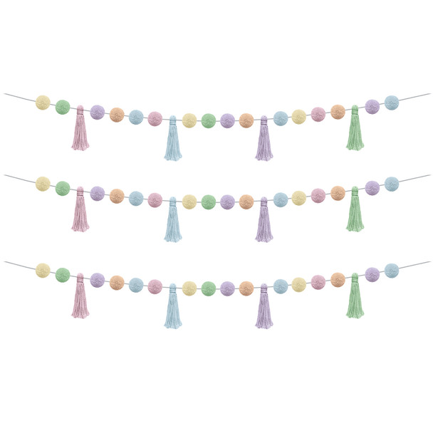 Pastel Pop Pom-Poms and Tassels Garland, 60", Pack of 3