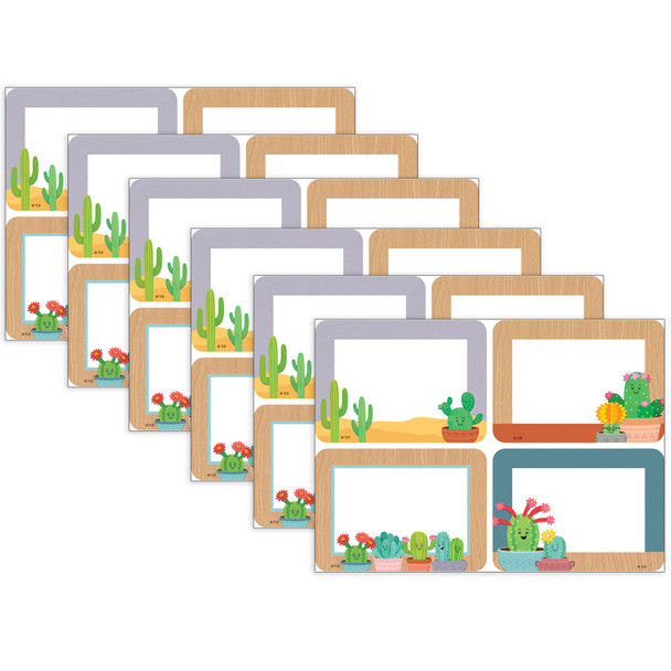 Happy Cactus Crew Name Tags/Labels, Multi-Pack, 3-1/2" x 2-1/2", 36 Per Pack, 6 Packs