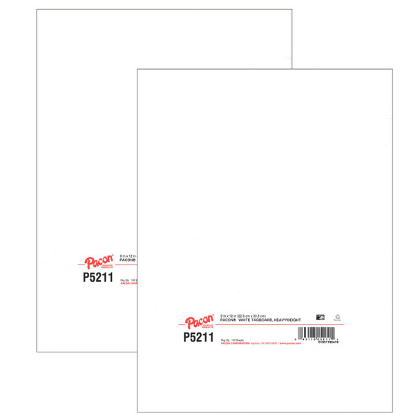 Heavyweight Tagboard, White, 9" x 12", 100 Sheets Per Pack, 2 Packs