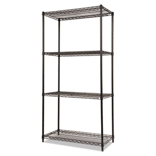 NSF Certified Industrial Four-Shelf Wire Shelving Kit, 36w x 18d x 72h, Black