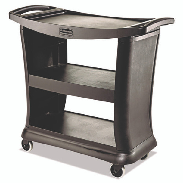 Executive Service Cart, Plastic, 3 Shelves, 300 lb Capacity, 20.33" x 38.9" x 38.9", Black