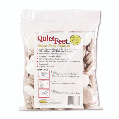 Quiet Feet Deluxe Noise Reducers, 1.25" dia, Circular, Beige, 100/Pack