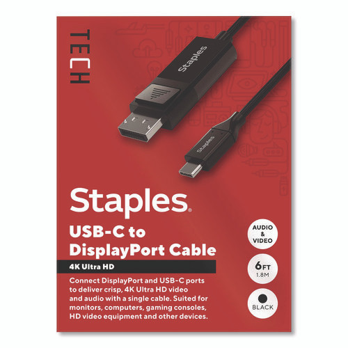 USB-C to DisplayPort Audio/Video Cable, 6 ft, Black