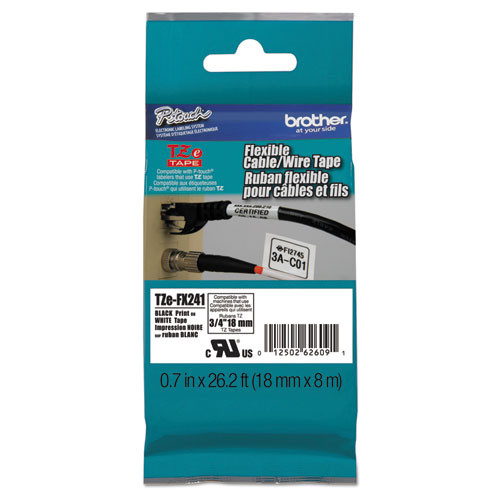 TZe Flexible Tape Cartridge for P-Touch Labelers, 0.7" x 26.2 ft, Black on White