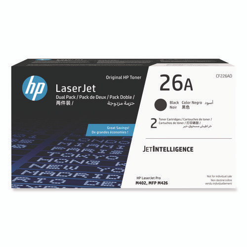 HP 26A, (CF226A) 2-Pack Black Original LaserJet Toner Cartridge