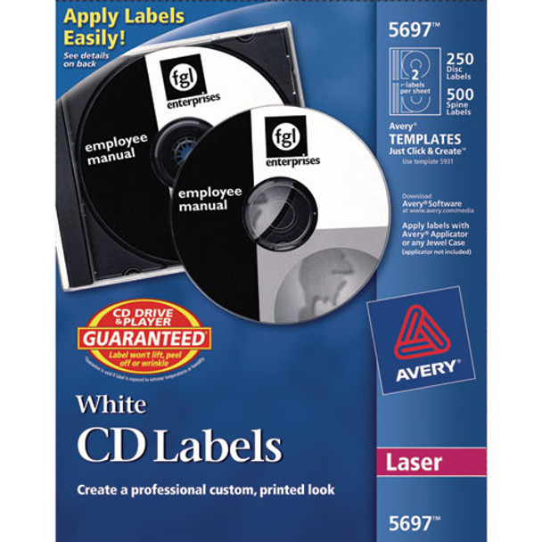 Laser CD Labels, Matte White, 250/Pack