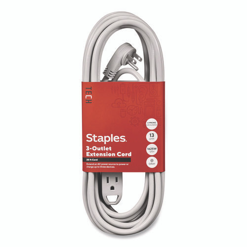 25 ft Extension Cord, 25 ft, 13 A, Gray, 2/Pack