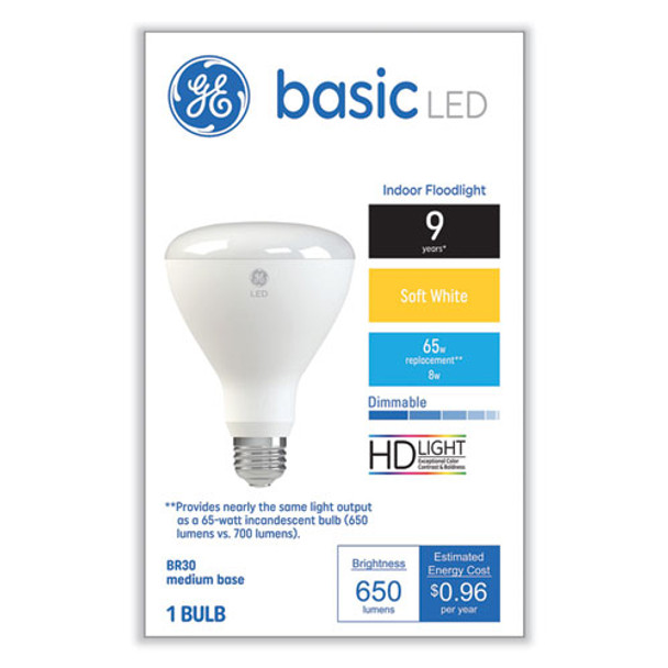 Basic LED Dimmable Indoor Flood Light Bulbs, BR30, 8 W, Soft White