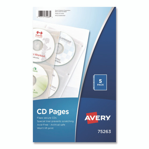 Two-Sided CD Organizer Sheets for Three-Ring Binder, 4 Disc Capacity, Clear, 5/Pack