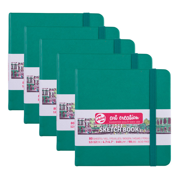 Sketchbook, 80 Sheets, 90lbs, Forest Green Cover, 4.7" x 4.7", Pack of 5