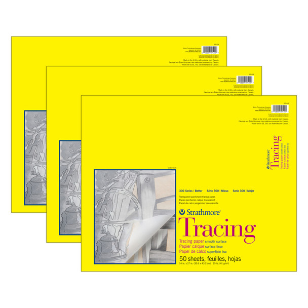 300 Series Tracing Pad, Tape Binding, 50 Sheet, 14x17 inch, Pack of 3