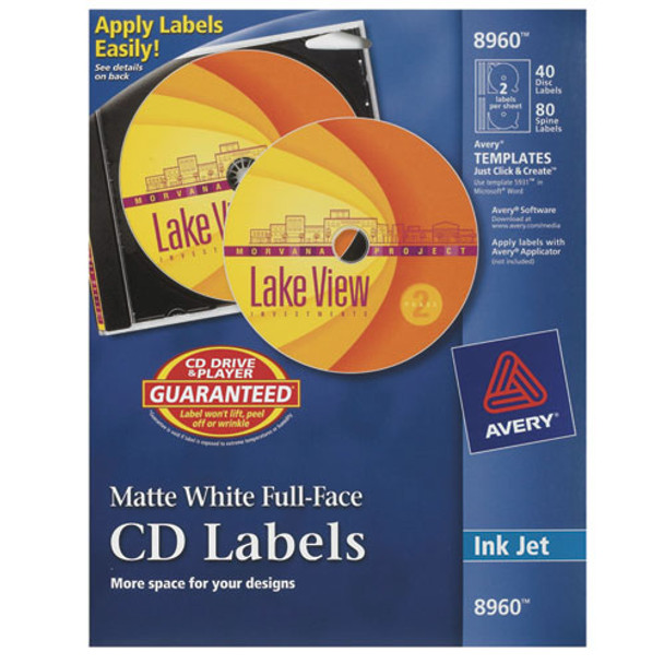 Inkjet Full-Face CD Labels, Matte White, 40/Pack