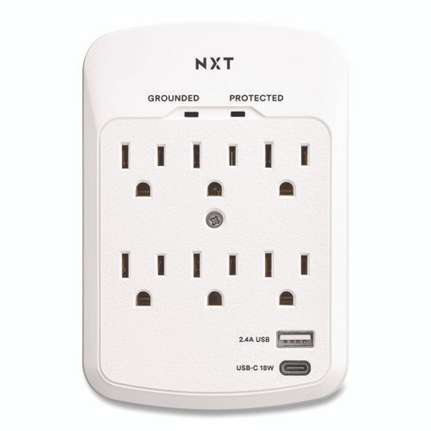 6-Outlet Plus USB Outlet Surge Protector, 6 AC Outlets/2 USB Outlets, 900 J, White