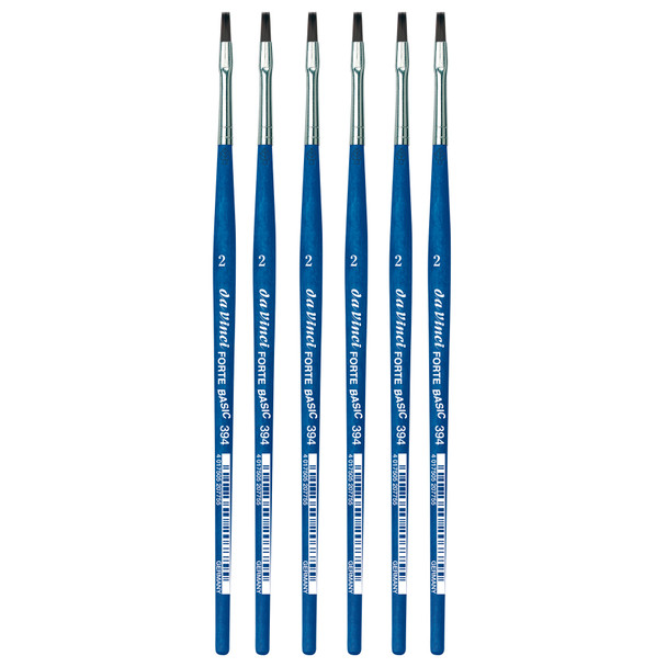 FORTE BASIC Student Brush, Synthetic, Acrylic, Flat, Series 394, Size 2, Pack of 6