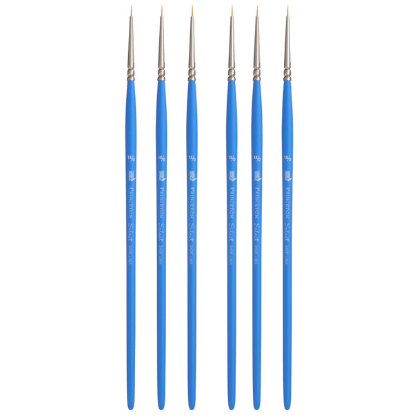 Select Artiste Short Liner Brush, Synthetic Bristles, Short Handle Mixed Media Paintbrush, Jewel Blue, Size 18/0, Pack of 6