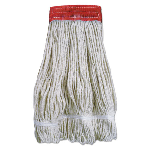 Wideband Looped-End Mop Heads, 20 oz, Natural w/Red Band, 12/Carton