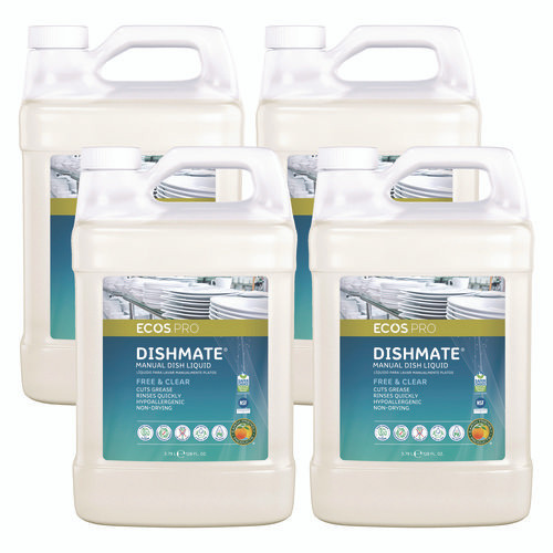 Dishmate Manual Dish Liquid, Free and Clear, 1 gal Jug, 4/Carton