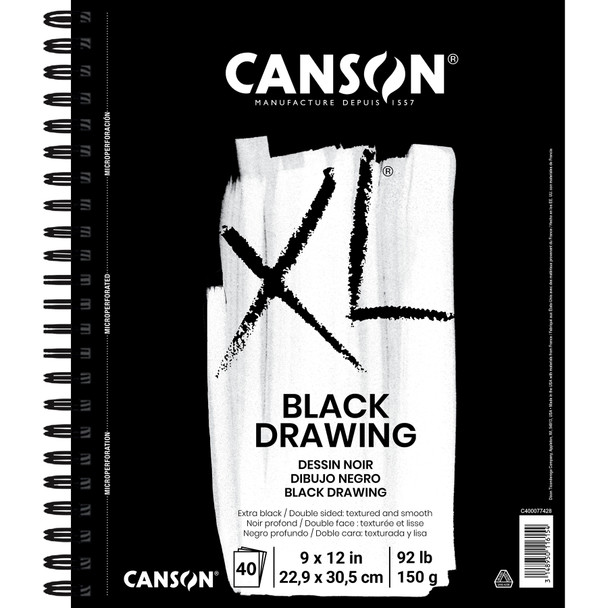 XL Series Drawing Pad, Black, Side Wire Binding, 10 Sheet, 9x12 inch, 1 Count