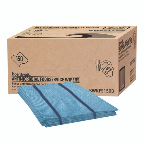 Antimicrobial Foodservice Wipers, 1-Ply, 12 x 21, Blue, 150/Carton