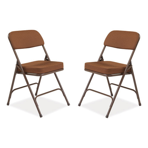 3200 Series Premium Fabric Dual-Hinge Folding Chair, Supports Up to 300 lb, Gold Seat, Gold Back, Brown Base, 2/Carton