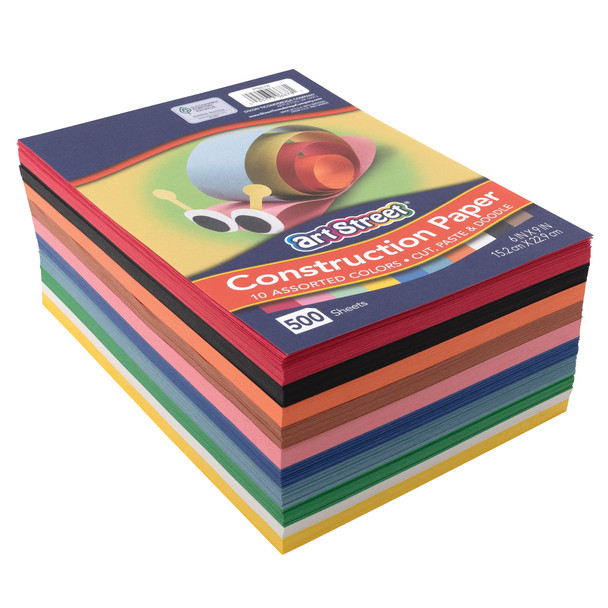 Construction Paper, Standard Weight, 10 Assorted Colors, 6" x 9", 500 Sheets