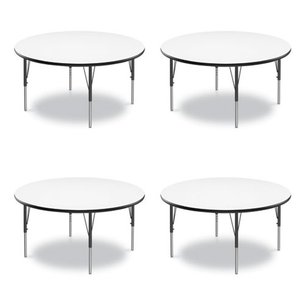 Dry Erase Markerboard Activity Tables, Round, 42" x 19" to 29", White Top, Black Legs, 4/Pallet