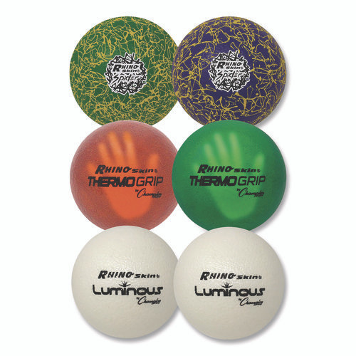 Rhino Skin Variety Dodgeball Set, 6.3" Diameter, Luminous/Spider/ThermoGrip, 6/Set