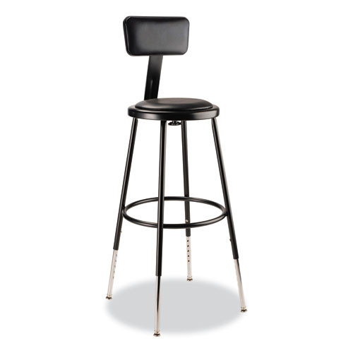 6400 Series Height Adj Heavy Duty Vinyl Steel Stool w/Backrest, Supports 300 lb, 25"-33" Seat Ht, Black