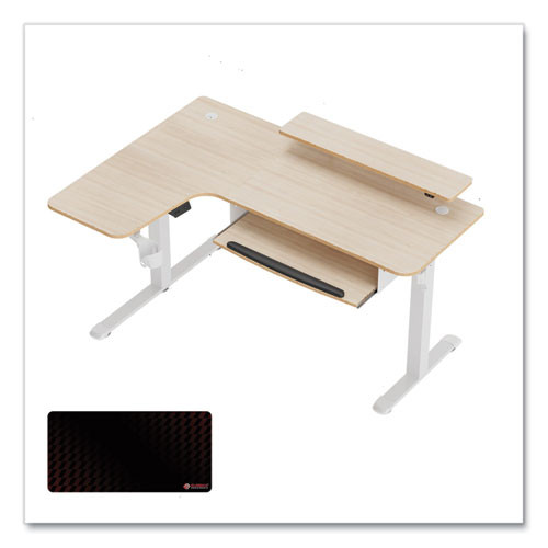 L-Shaped Standing Desk with Keyboard Tray, Left Desk, 61.25" x 43.25" x 34.38" to 52.88", Maple White/White