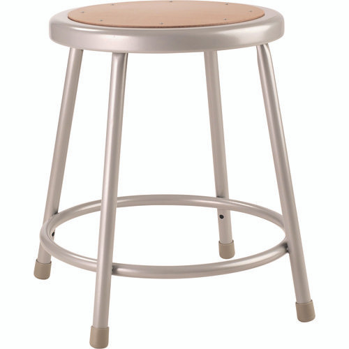 6200 Series Heavy Duty Steel Stool, Backless, Supports Up to 500 lb, 18" Seat Height, Brown Seat, Gray Base
