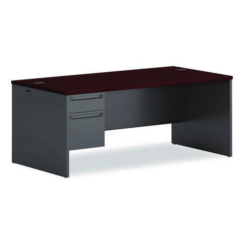 38000 Series Left Pedestal Desk, 72" x 36" x 29.5", Mahogany/Charcoal