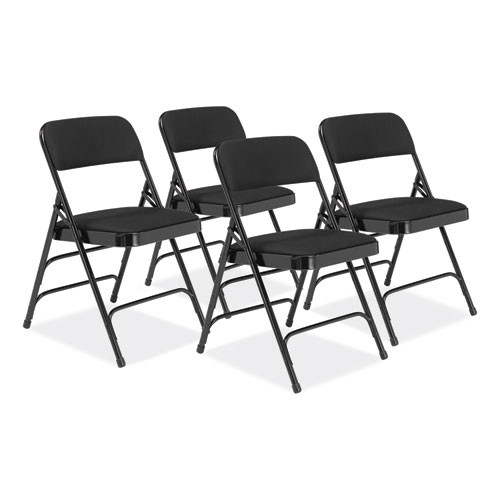2300 Series Fabric Upholstered Triple Brace Premium Folding Chair, Supports Up to 500 lb, Midnight Black, 4/Carton