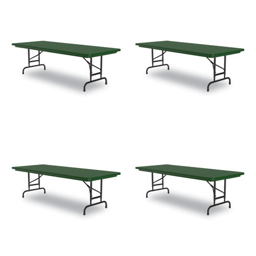 Adjustable Folding Tables, Rectangular, 60" x 30" x 22" to 32", Green Top, Black Legs, 4/Pallet