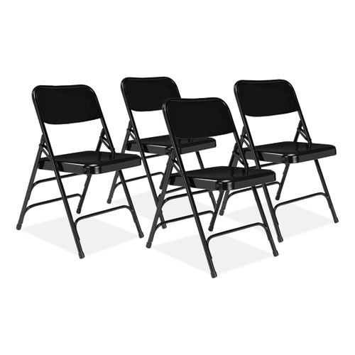 300 Series Deluxe All-Steel Triple Brace Folding Chair, Supports Up to 480 lb, 17.25" Seat Height, Black, 4/Carton