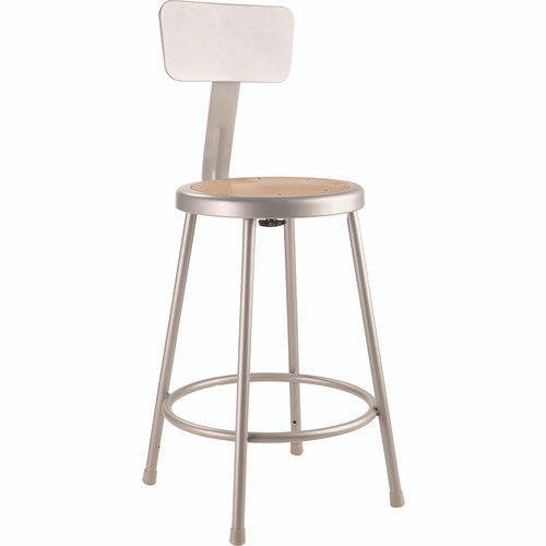 6200 Series Heavy Duty Steel Stool With Backrest, Supports Up to 500 lb, 24" Seat Height, Brown Seat, Gray Back/Base