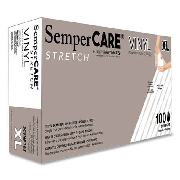 Stretch Vinyl Examination Gloves, Cream, X-Large, 100/Box, 10 Boxes/Carton