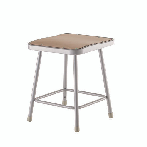 6300 Series Heavy Duty Square Seat Steel Stool, Backless, Supports Up to 500 lb, 17.5" Seat Height, Brown Seat, Gray Base